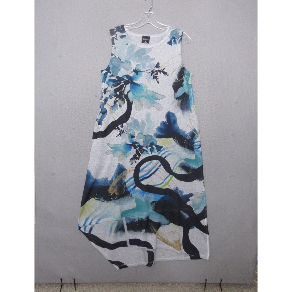 Inoah Dress Medium Blue Abstract Watercolor Asymmetrical Art to Wear Resort USA